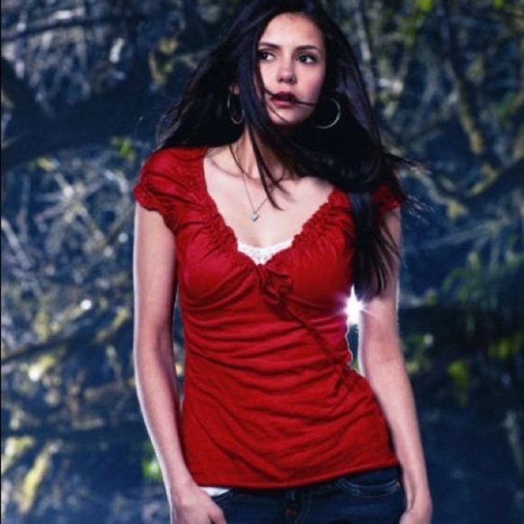 ISO Elena Gilbert SA Red Peasant Top - Picture 2 of 3